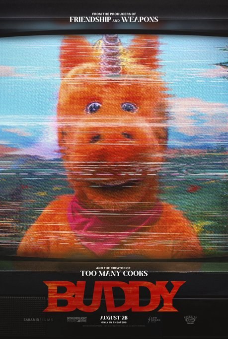 First Buddy Poster Reveals the Horror Behind Its Smiling Unicorn Host