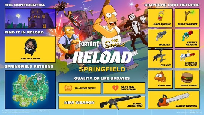 Springfield Returns to Fortnite Reload With John Wick, The Confidential and 50-Player Matches